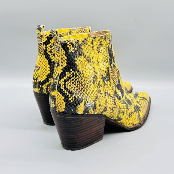 Sam Edelman Boots Womens 8.5 Yellow Leather Snake Print Western Ankle Block Heel - Picture 9 of 12
